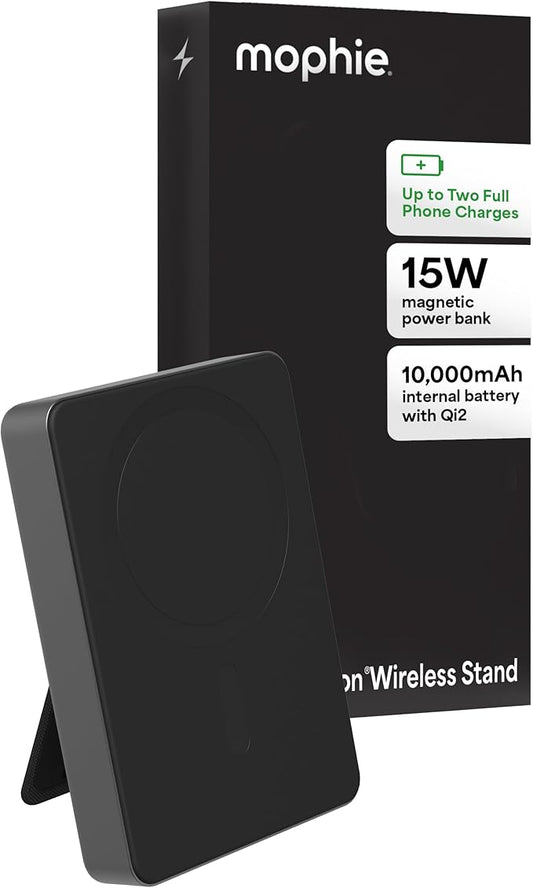 Mophie Powerstation Wireless Slim with Stand 10,000mAh Power Bank – MagSafe Compatible, 15W Qi2-Certified, 30W USB-C PD Fast Charging, Slim Battery Pack for iPhone, Android, Travel & Airplane Use