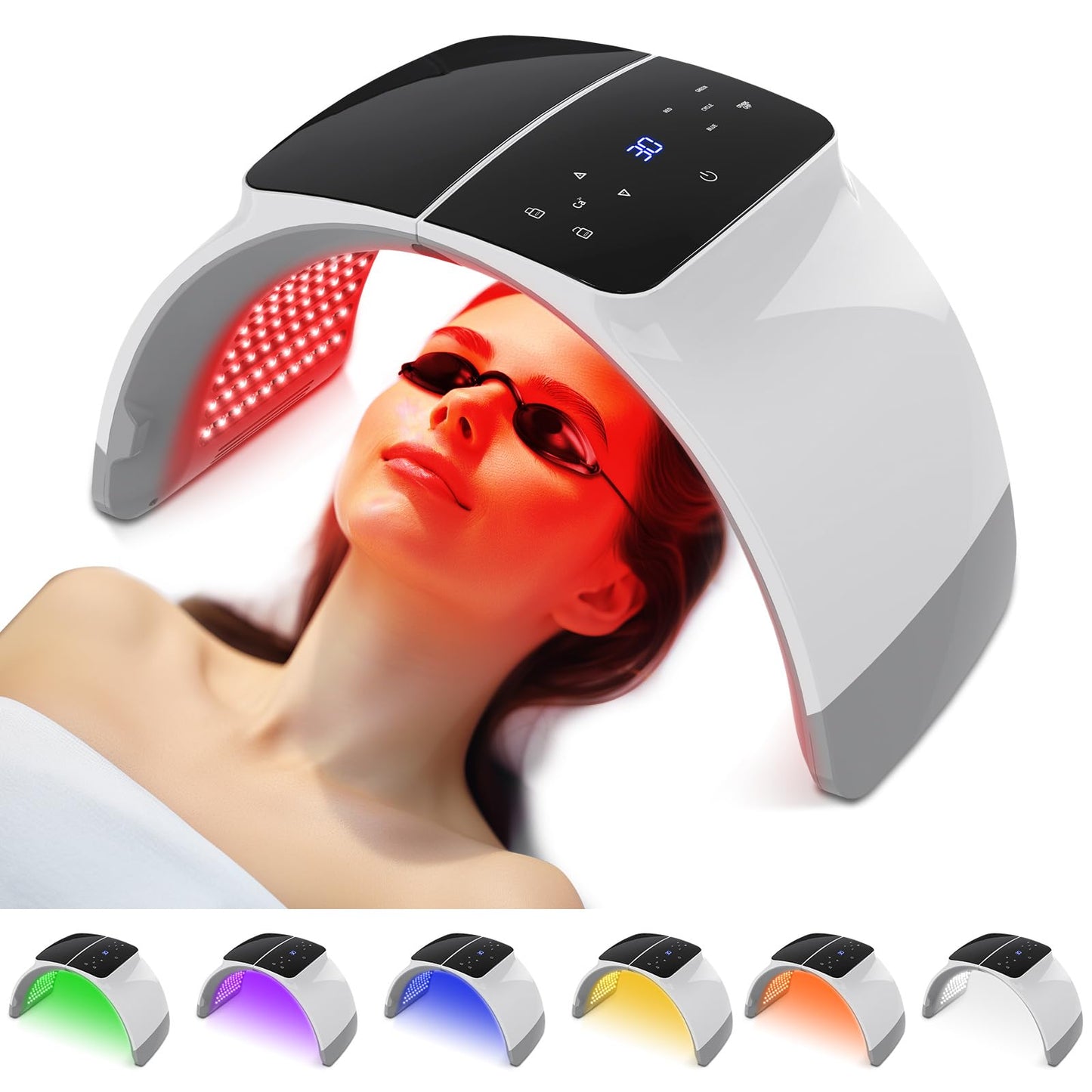 mhpoycd 7-in-1 LED Face Mask, Multi-Color Light Beauty Device with Red Blue Green Yellow Purple Cyan White Modes, At-Home Facial SPA for Women Men, Gift Idea