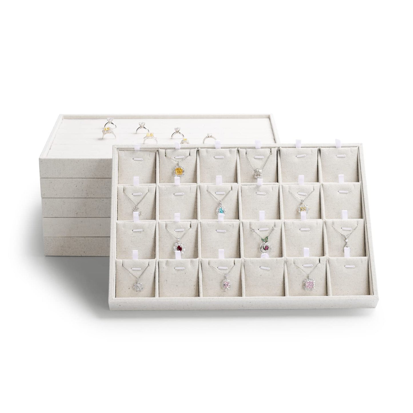 Oirlv Stockable 24 Grids Insert Jewelry Tray Pendant Earrings Storage Trays Showcase Display Organizer