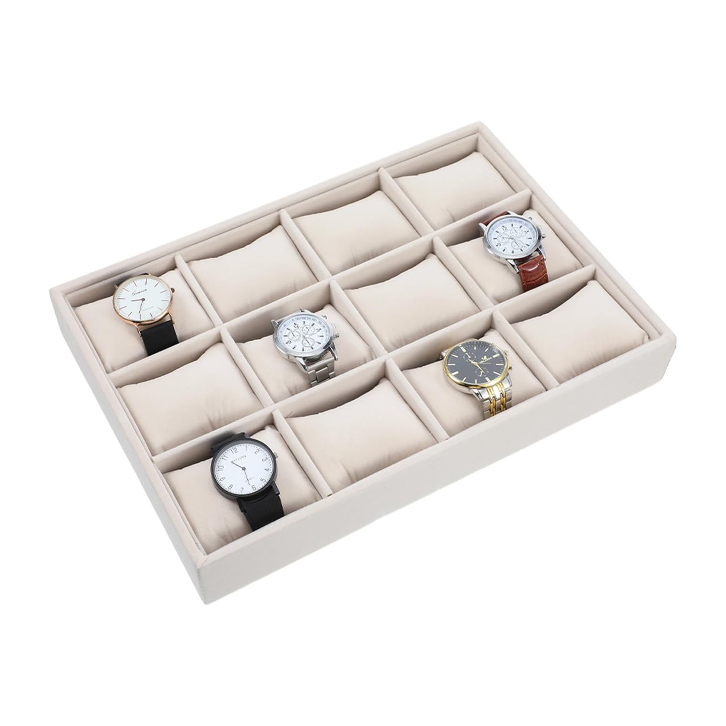 Kifmurase Jewelry Watch Organizer Tray, 12 Grid Velvet Watch Jewelry Organizer Stackable Watch Bracelet Bangle Display Holder with Adjustable Pillows for Men Women Showcase Drawer