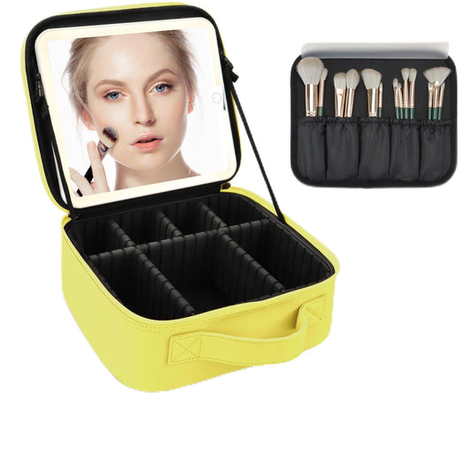 MORMID Makeup Bag with Led Mirror,Large Vanity Makeup Cases with 3 Color Setting,Portable Storage and Adjustable Dividers,for Women and Makeup Artists Cosmetic Organizer Travel Makeup Bag-Yellow