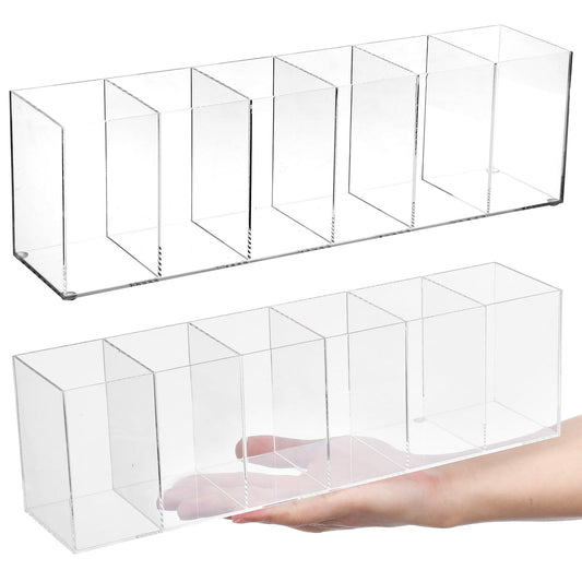 Xaajooio 2 Pcs Acrylic Makeup Brush Holder and Pencil Organizer, 6 Compartments Clear Pen Holder for Desk, Office, Bathroom, Kitchen and Cosmetic Brushes Storage