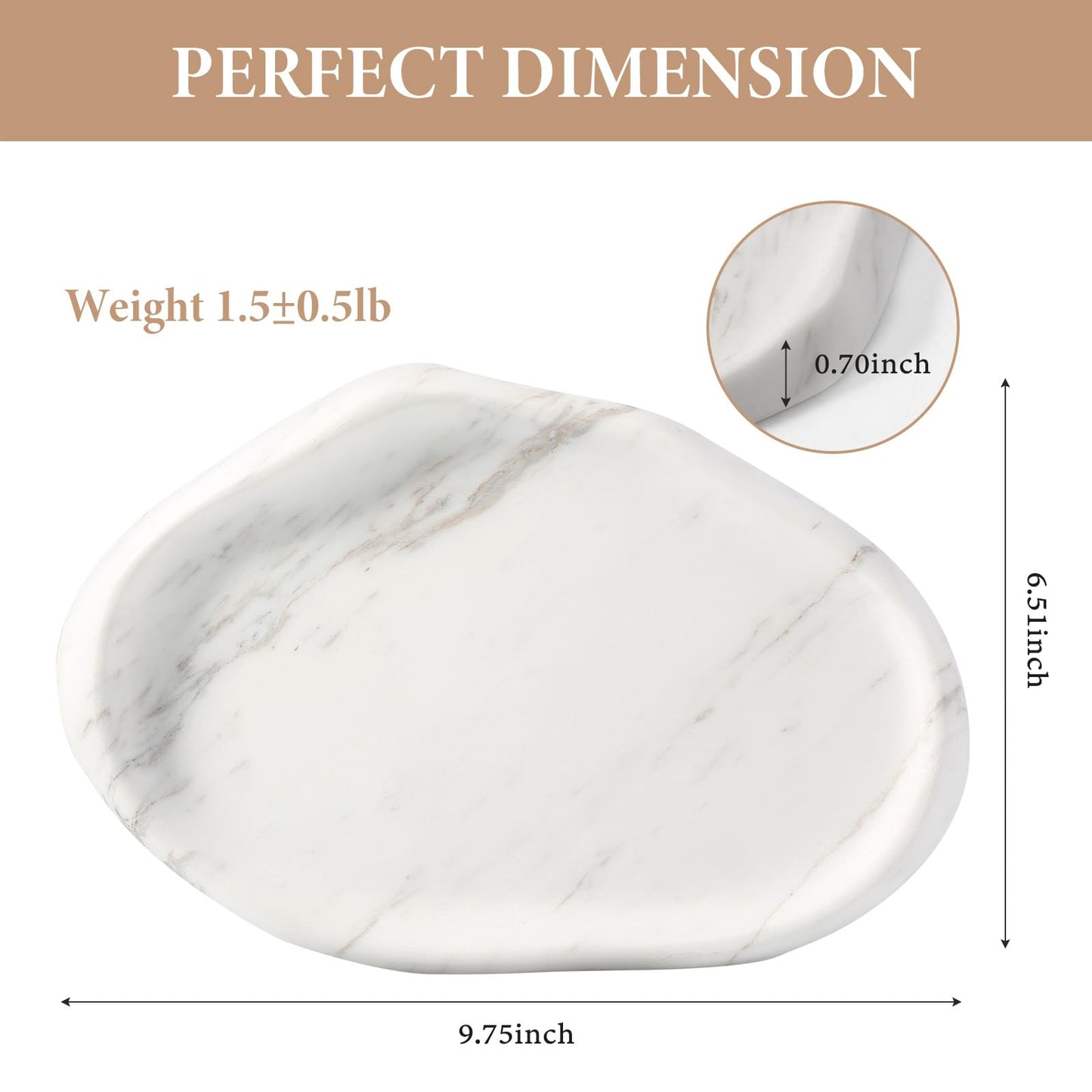 Koville Luxurious Natural White Marble Vanity Tray, Cloud Shape Serving Stone Key Tray for Home Decor, 10" x 7" Marble Storage Trays for Bathroom, Stone Plate Holder for Perfume, Candle and Jewelry