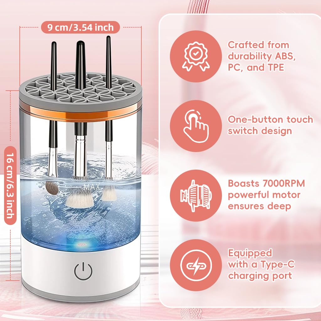 3 In 1 Electric Makeup Brush Cleaner Machine,Automatic Makeup Brush Cleaner Electric,Cleaning Tool,Cosmetic Brushes Cleaners,For Deep Cleaning (White)