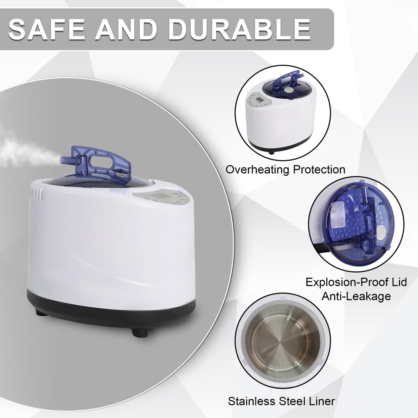 Femitu Sauna Steamer Machine 2.6L 1000W, Steam Generator for Sauna, Portable Sauna Steamer with Remote Control for Home SPA Body Relaxation Shower, Adjustable Steam Settings