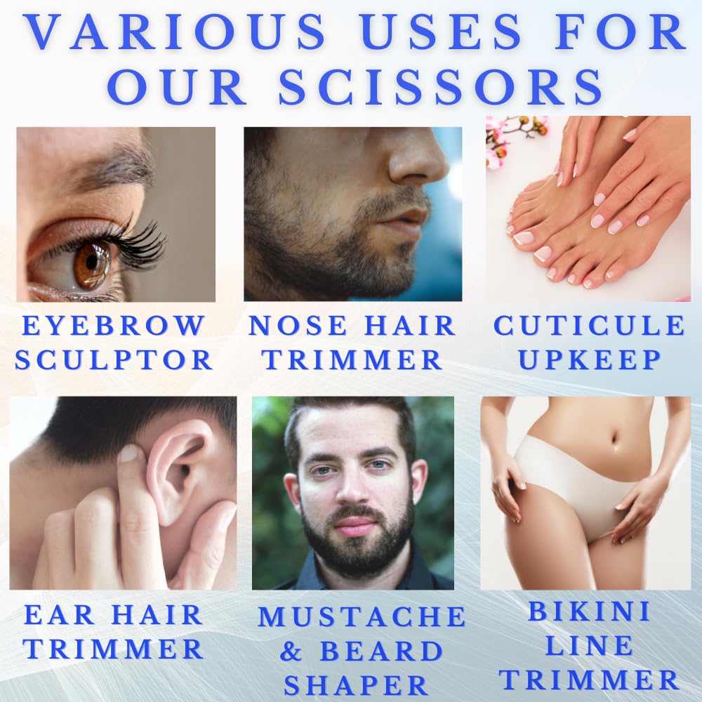 Surgical Steel Precision Grooming Scissors from Christina Moss Naturals® for Eyebrows, Nose Hair, Nails, Beard, Round Tip, Professional Grooming