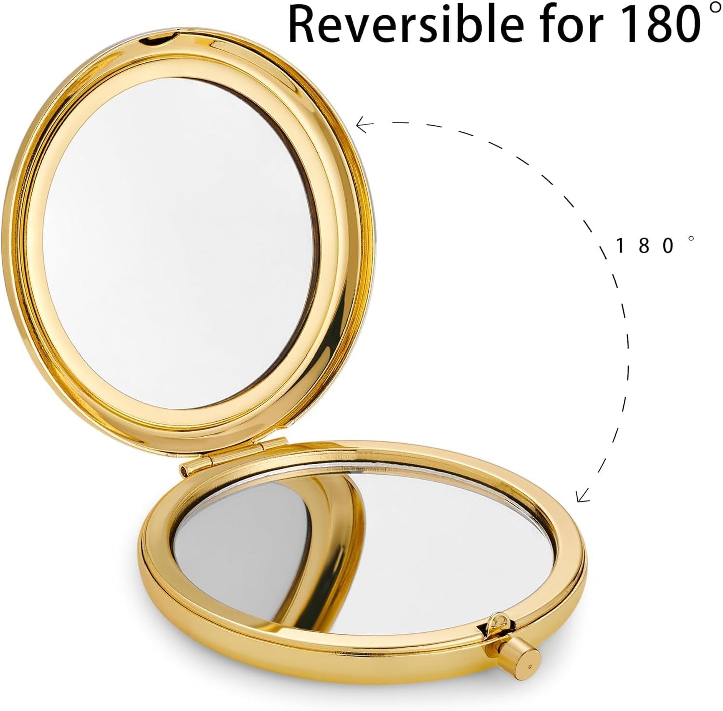 MLLXX Compact Mirror for Purse, Metal Round Shell, Double-Sided 1X/2X Magnifying, Portable Travel Makeup Mirror, Mini Pocket Mirror, Gold, 12 Pack