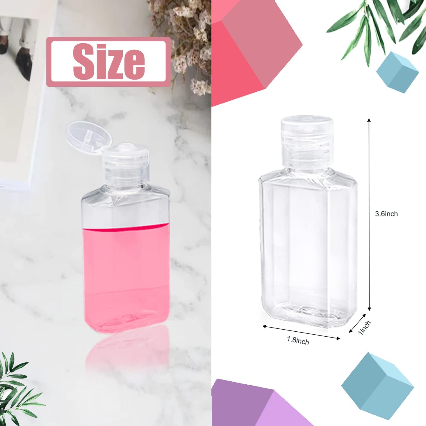 40 Pack 2 Oz Plastic Refillable Bottles with Flip Cap, Travel Size Bottles, Reusable Containers for Business Trip, Outdoor Camping