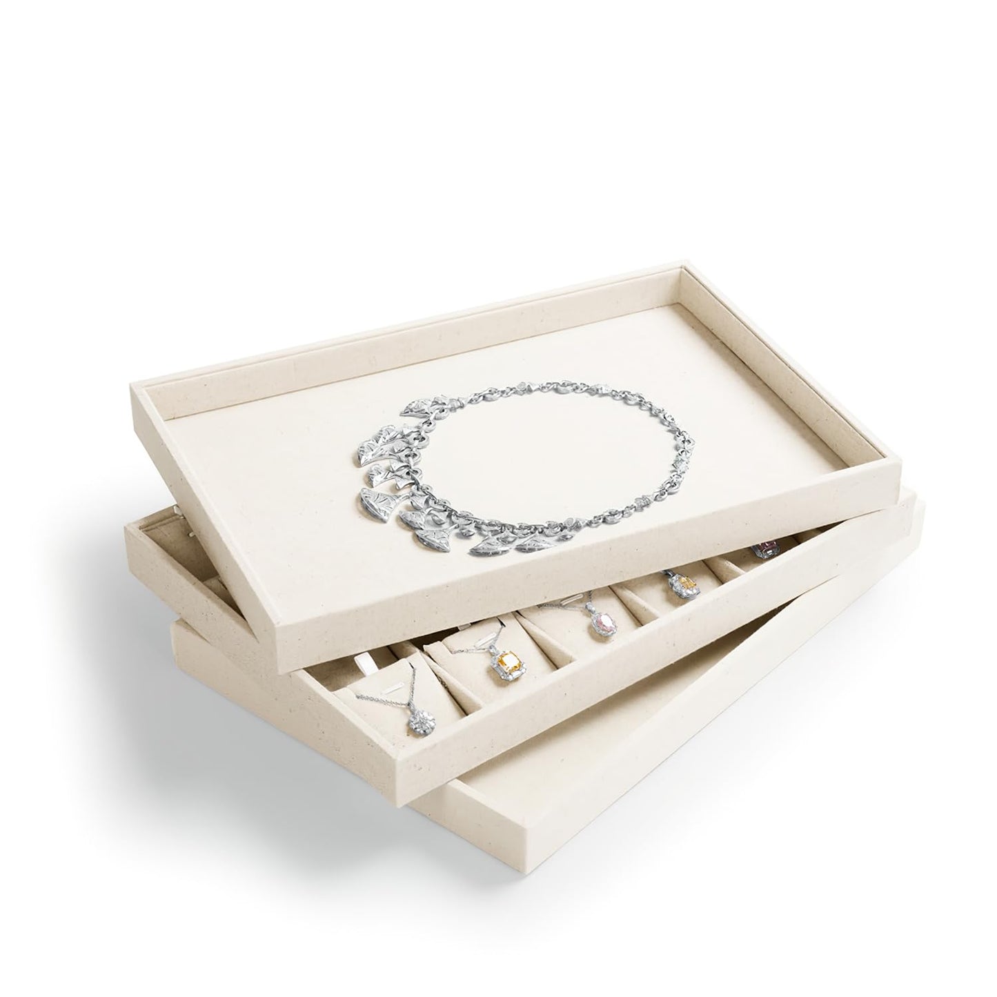 Oirlv Stockable 24 Grids Insert Jewelry Tray Pendant Earrings Storage Trays Showcase Display Organizer