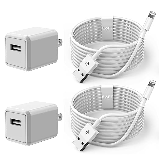 iPhone Charger Cord 6FT, [Apple MFi Certified] 2 Pack Lightning Cable Cube Phone Charging Transfer Cord Cable USB Plug Wall Charger Block Travel Adapter for iPhone 14/13/12/11/SE 2022/8/7/XS/XR/X/iPad