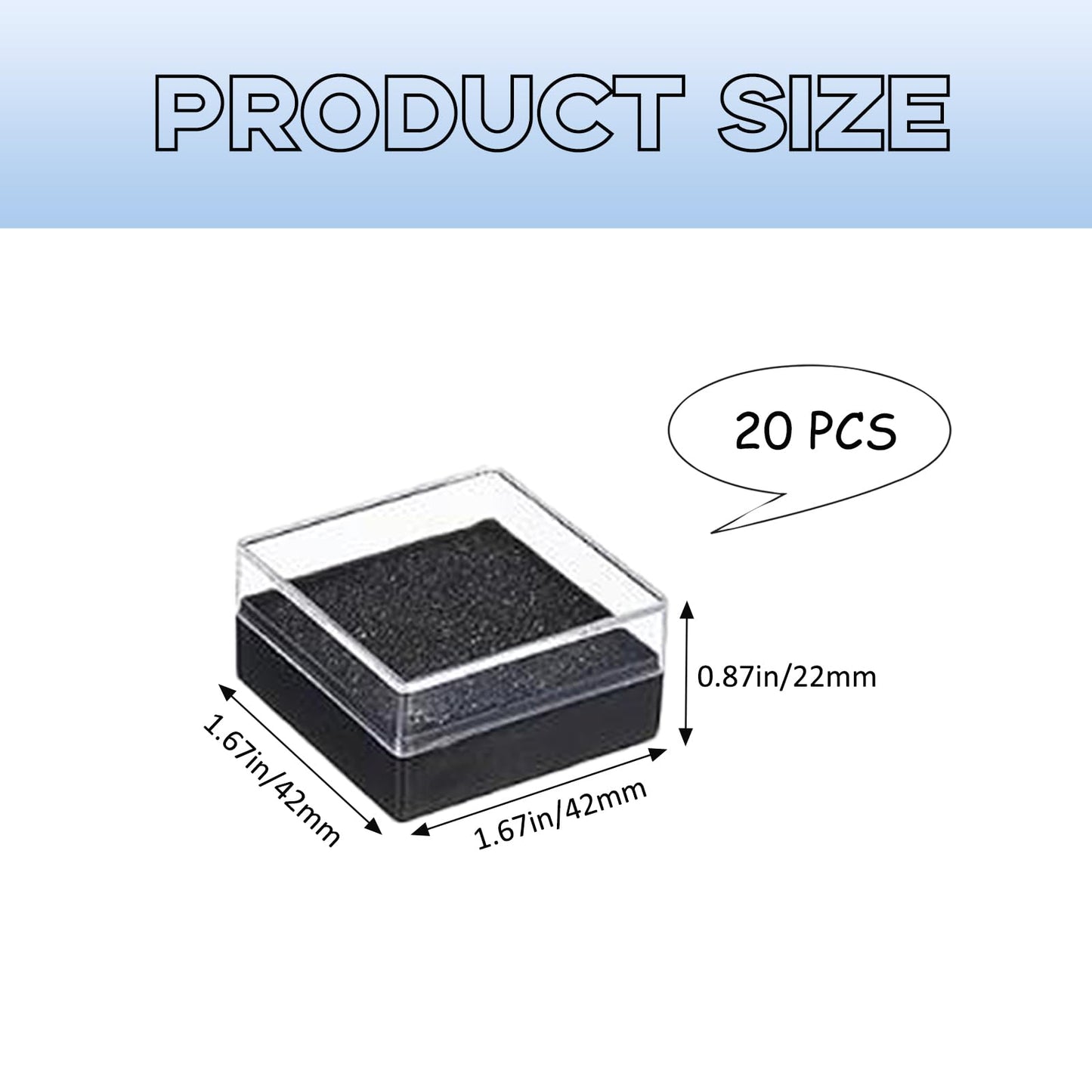 TTFdacai 20 Pcs Clear Plastic Gift Box For Pin 1.7x1.7x0.9inch Black Plastic Lapel Pin Storage Boxes for Badge Pin Crystal Coin Gemstone Jewelry Ring Storage Display,