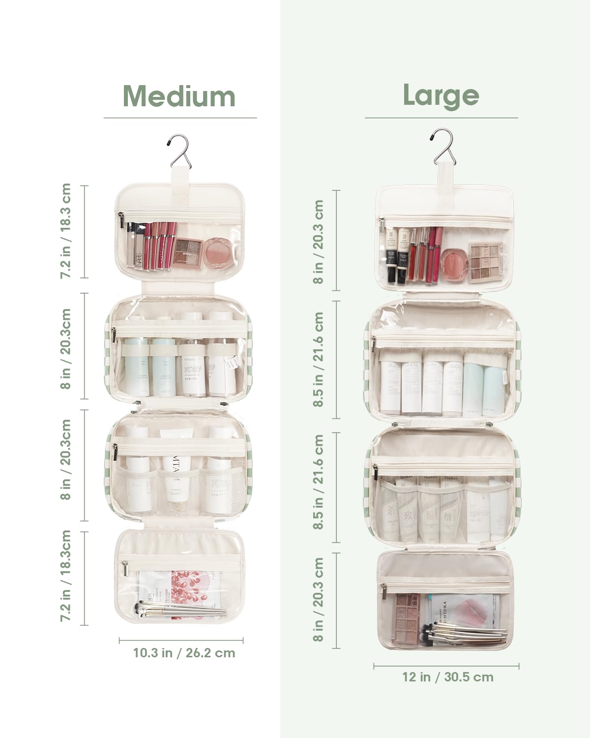 Narwey Travel Toiletry Bag for Women Large Capacity, Hanging Makeup Bag Organizer Toiletries Bag for Full Size Essentials, Accessories, Brushes, Cosmetics (Mint Green Checkerboard (Large))