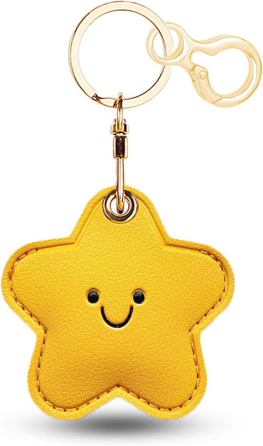 Leather Keychain for Airtag, Cute Protective Keychain Holder Compatible with Apple Air Tag,GPS Item Tracker Case Cover for Keys,Bags,Pets,Luggage(Star)