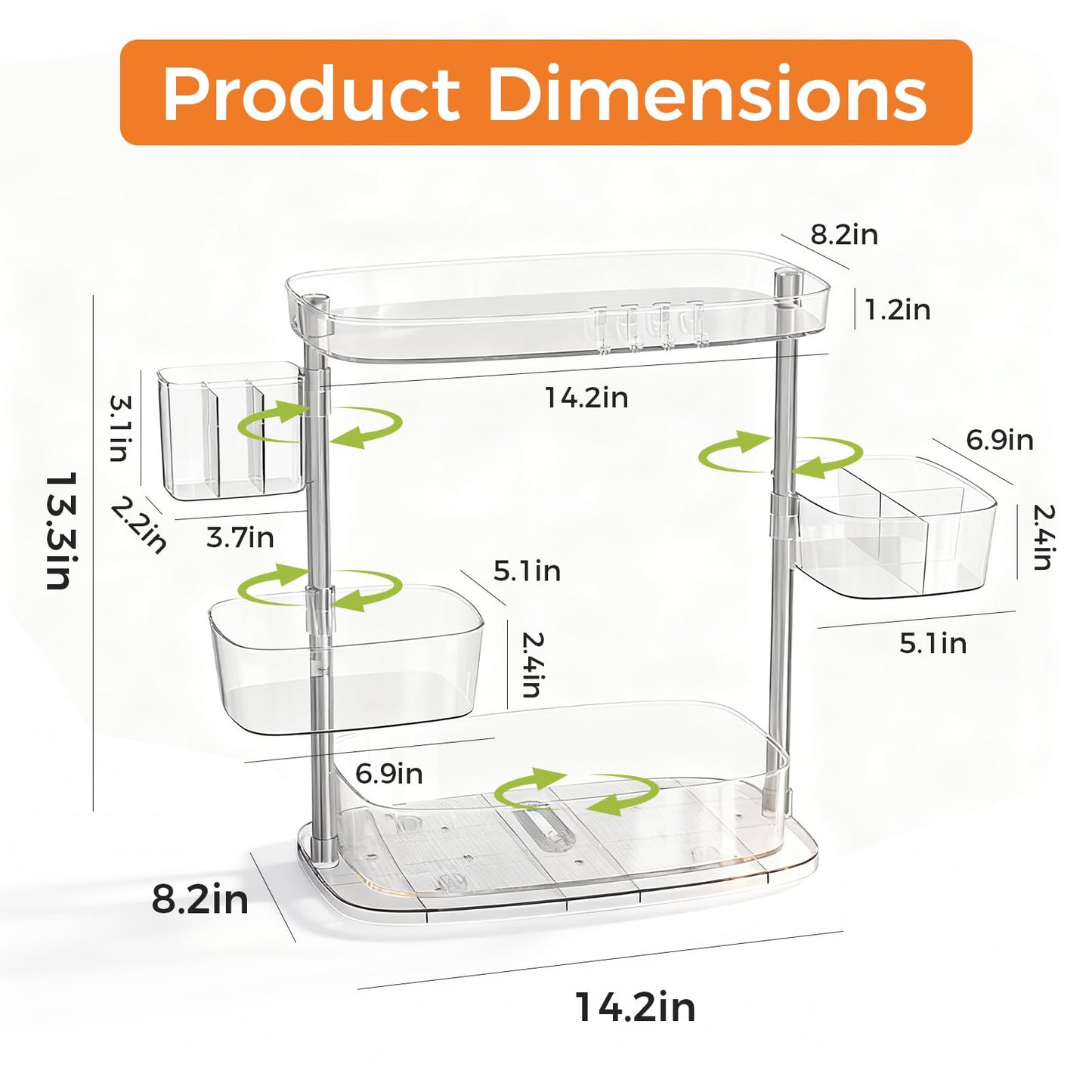 YOSHIONAL 360°Rotating Makeup Organizer,Makeup Organizer Countertop with Brush Holder and Perfume Stand,Bathroom Counter Organizer,Skincare Holder Stand for Vanity,Detachable Hanging Hooks