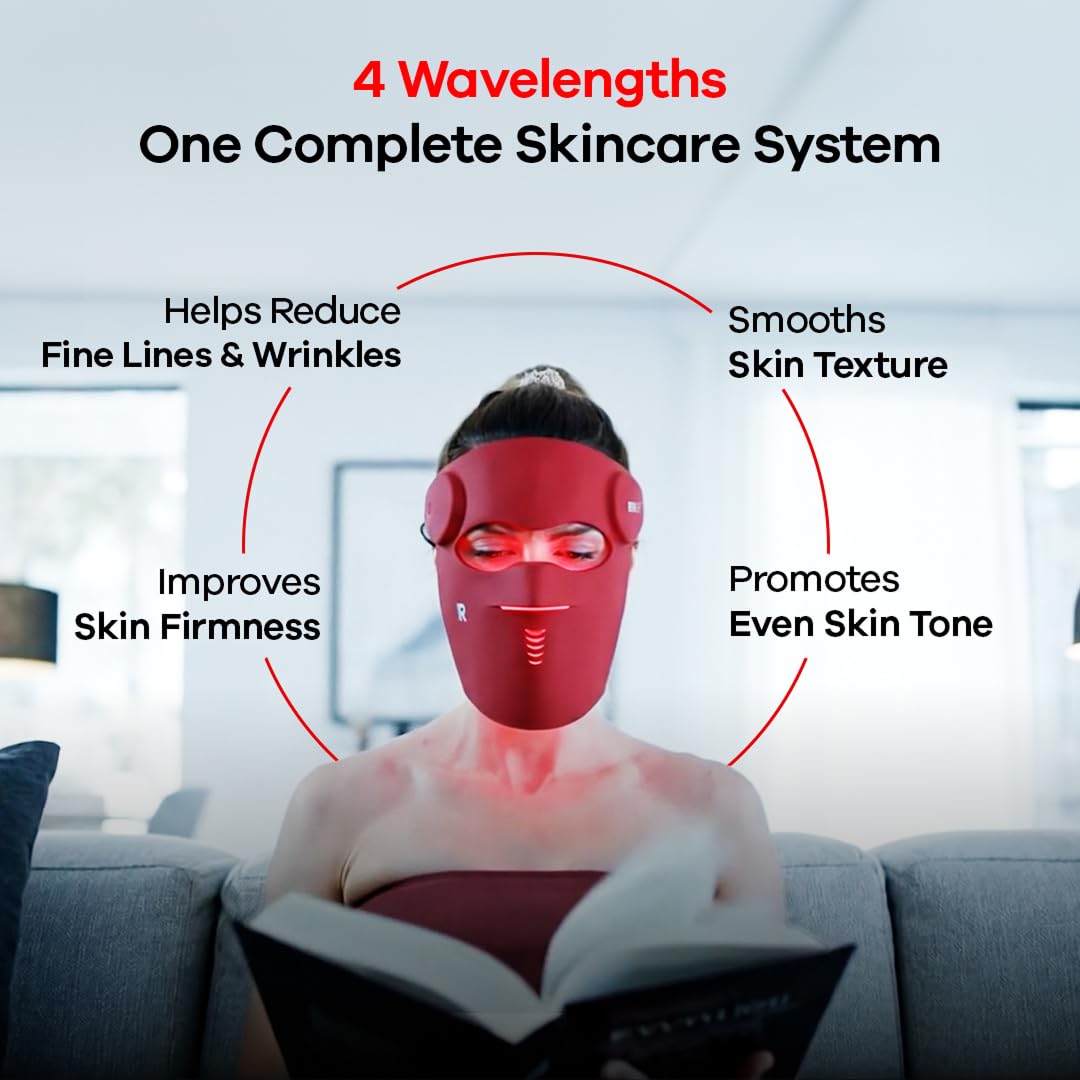 LED Red Light Therapy Face Mask 4 Wavelengths, 280 LEDs,5 Modes,Wireless