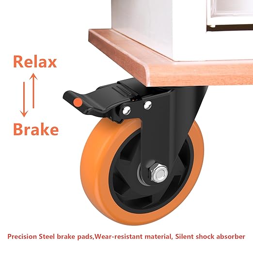 4 Inch Caster Wheels,Orange Casters Set of 4, Heavy Duty Casters with Brake 2200 Lbs, Locking Industrial Swivel Top Plate Casters Wheels for Furniture and Workbench Cart(Two Hardware Kits Include)