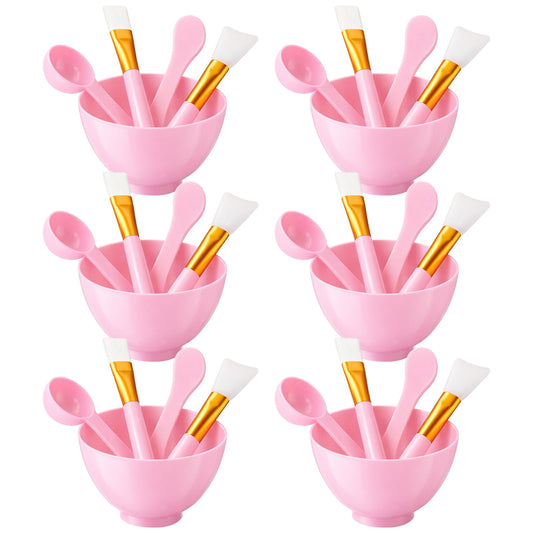 Ferrochef 6 Sets Face Mask Mixing Bowl Set, 30 Pcs 5 in 1 DIY Tool Kit with Facial Mask Bowl Stick Spatula Silicone Soft Brush Smooth Pink Facial Brushes