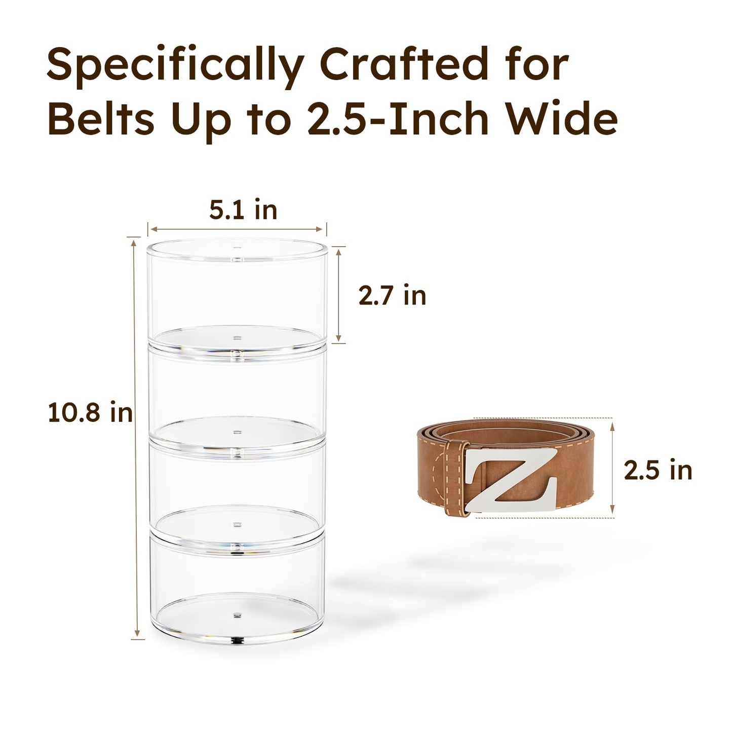 FEMELI Belt Organizer, Acrylic Belt Storage Holder for Closet & Drawer, 4-Layers Stackable Display Case for Belts, Watches, Jewelry and Ties