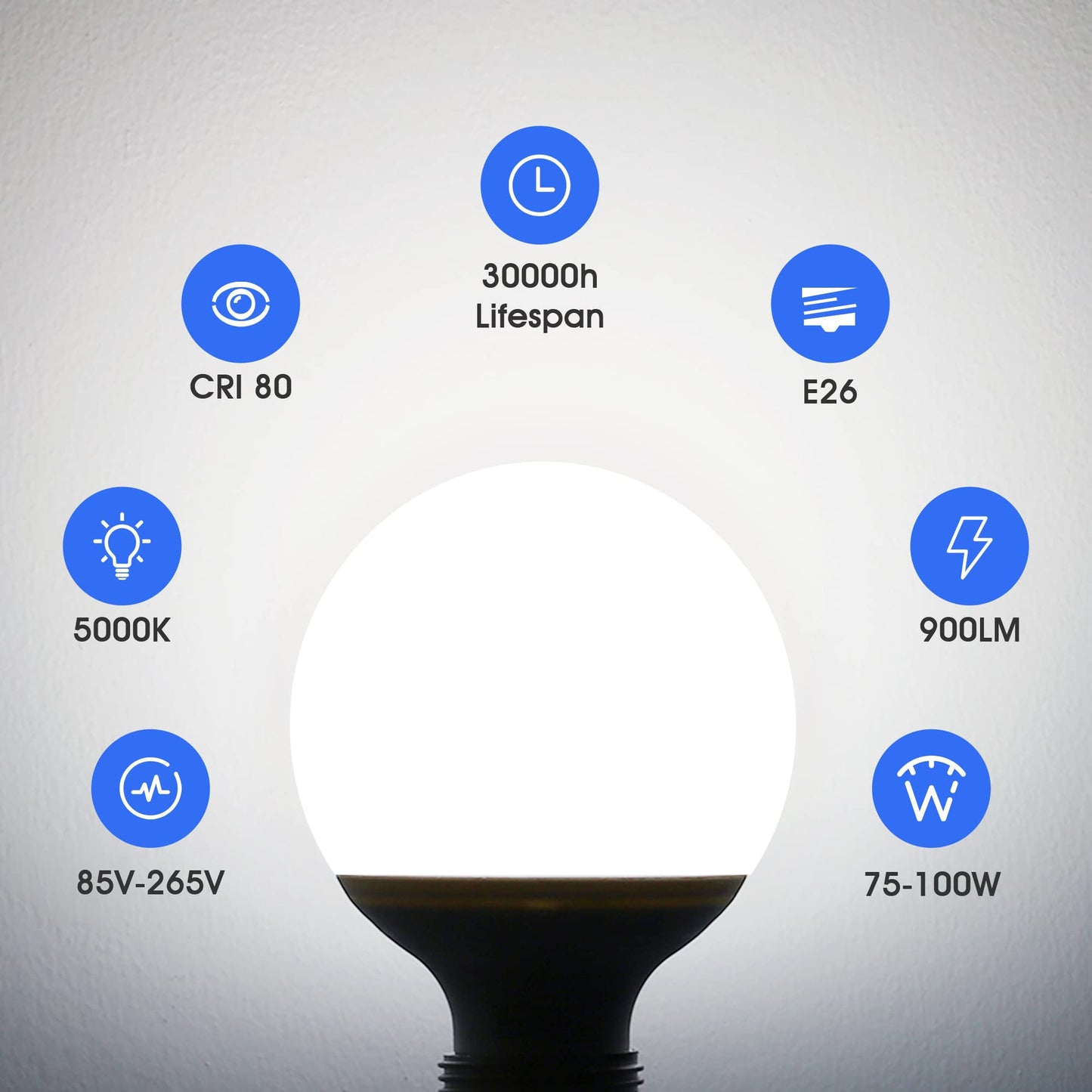 Flaspar G25 LED Vanity Light Bulbs, 100W LED Globe Bulb Equivalent, 9W Vanity Bulbs for Bathroom, 5000K Daylight White 900LM, E26 Base Round Makeup Mirror Bathroom Lights Bulb Décor Lighting, 4 Pack