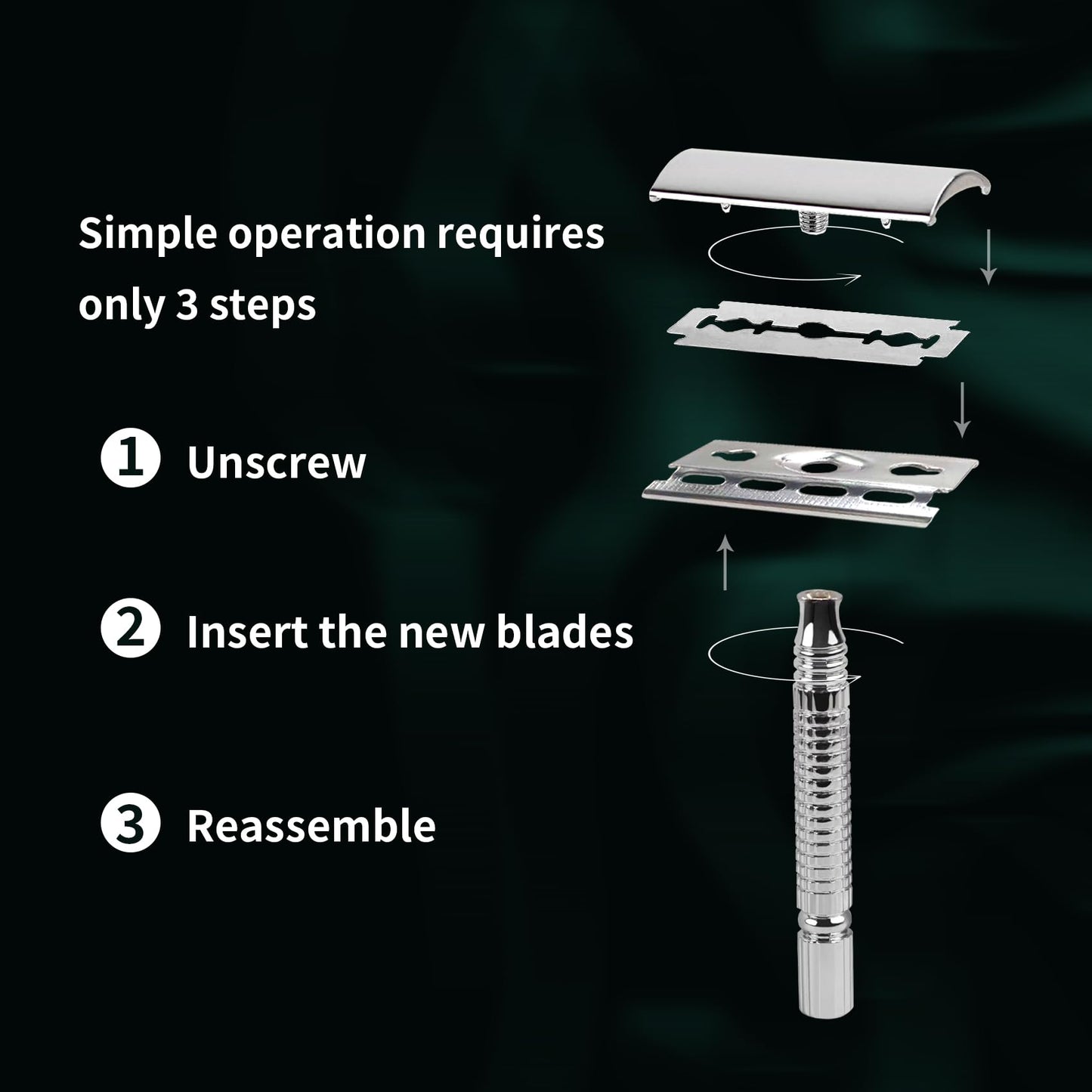 Safety Razor for Men and Women, Reusable Metal Razors, with 10 Platinum Safety Razor Blades, Face Razors for Men Shaving, Sustainable Hair removal and shaving cleaning tools, Metallic Silver