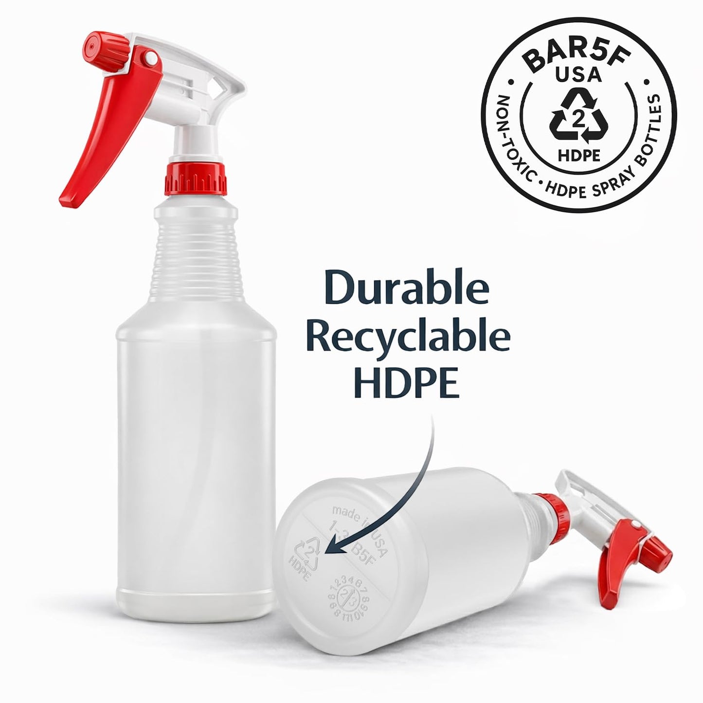 Bar5F Commercial Spray Bottles with Adjustable Trigger, Chemical Resistant HDPE, BPA-Free (2-Pack / 24 oz/Red)