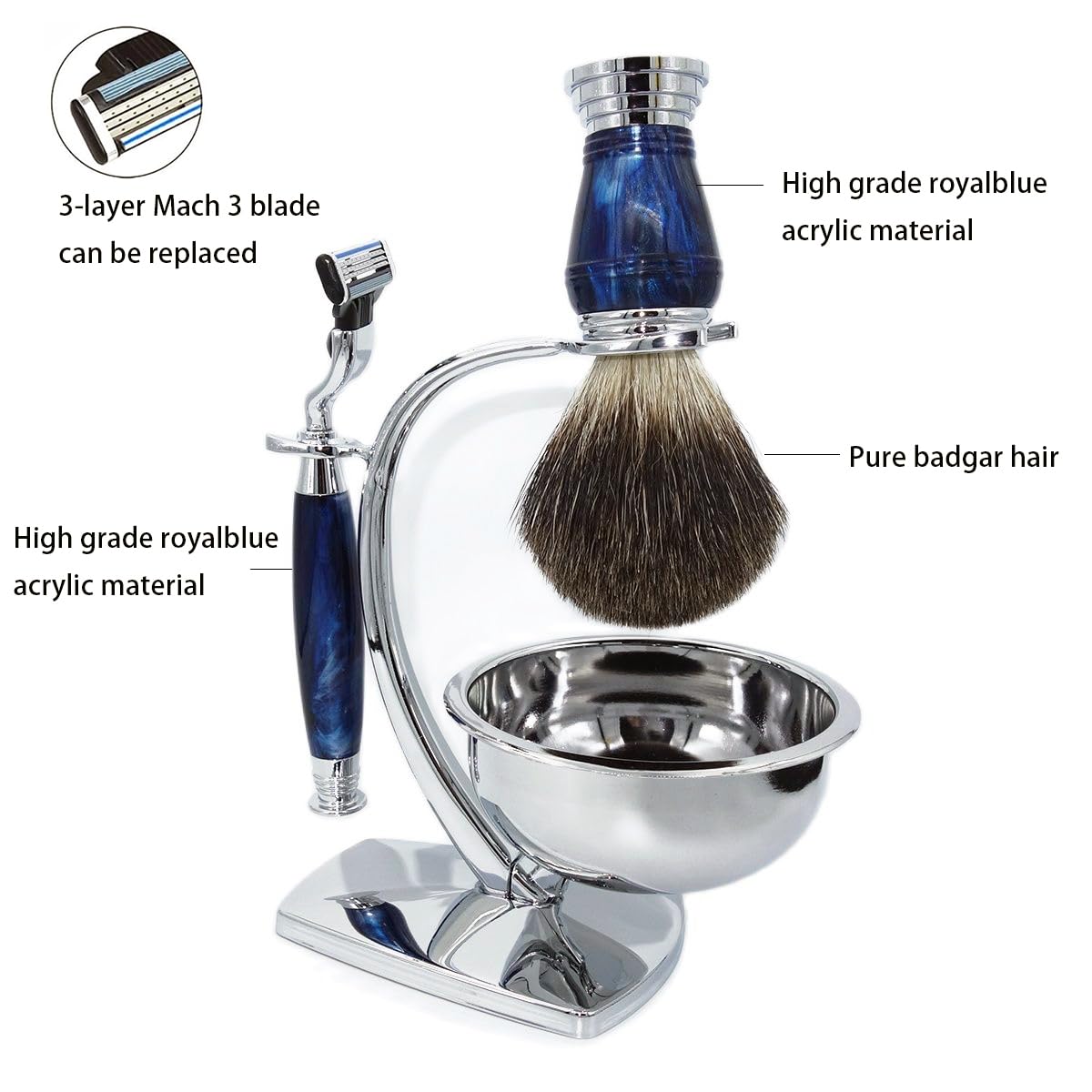 Magyfosia Professional Classic 3 Blade Safetry Razor Shaving Kit for Men with 3-Layer Triple Blade,Shaving Clean Brush Stand,Mug Bowl Set,Barbershop Smooth Shaver Set
