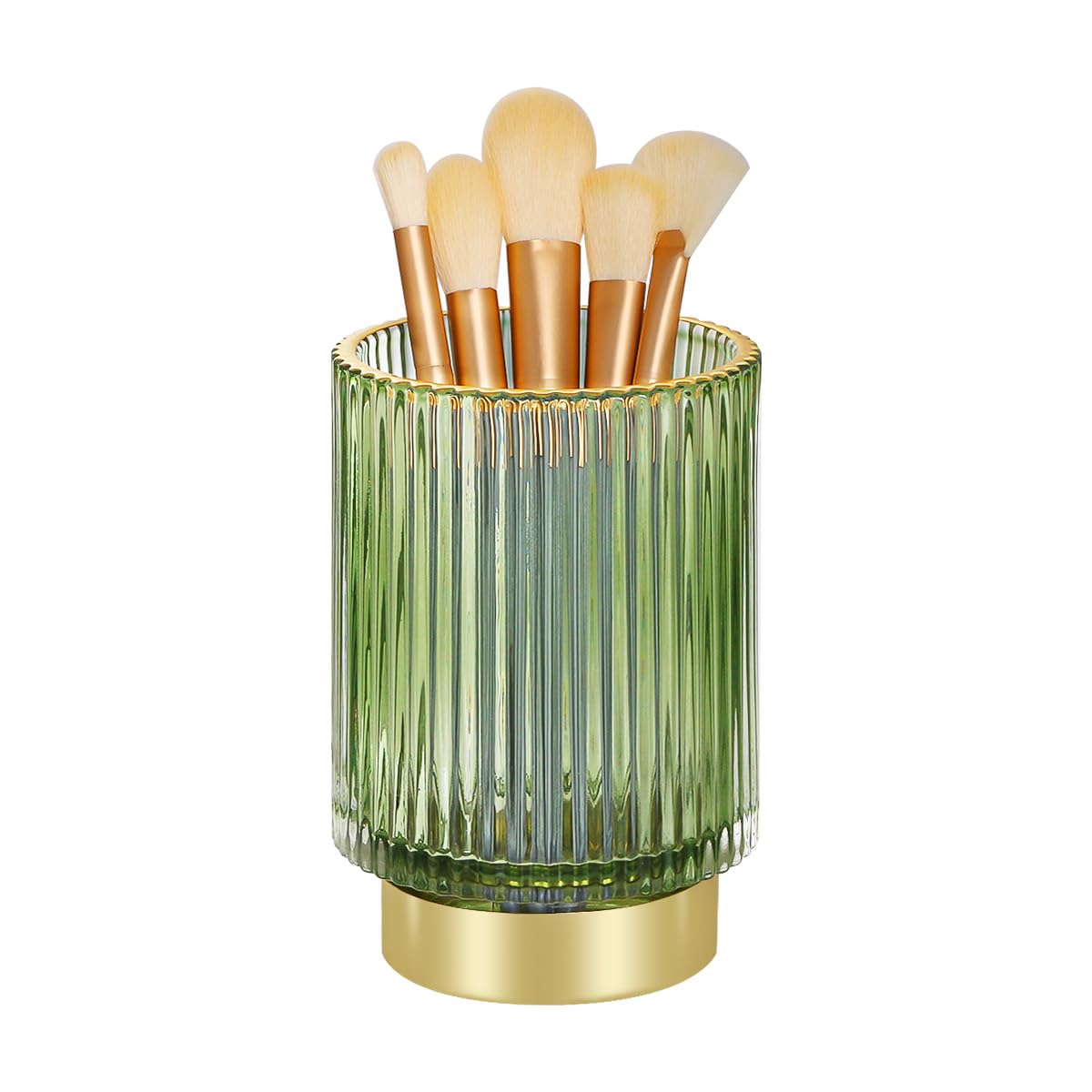 Fvstar Glass Makeup Brush Holder, Green Makeup Brush Holder for Vanity, Toothbrush Holders for Bathrooms, Desktop Makeup Organizer for Cosmetic, Brushes, Pen, Pencil