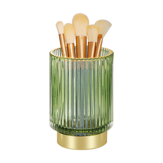 Fvstar Glass Makeup Brush Holder, Green Makeup Brush Holder for Vanity, Toothbrush Holders for Bathrooms, Desktop Makeup Organizer for Cosmetic, Brushes, Pen, Pencil