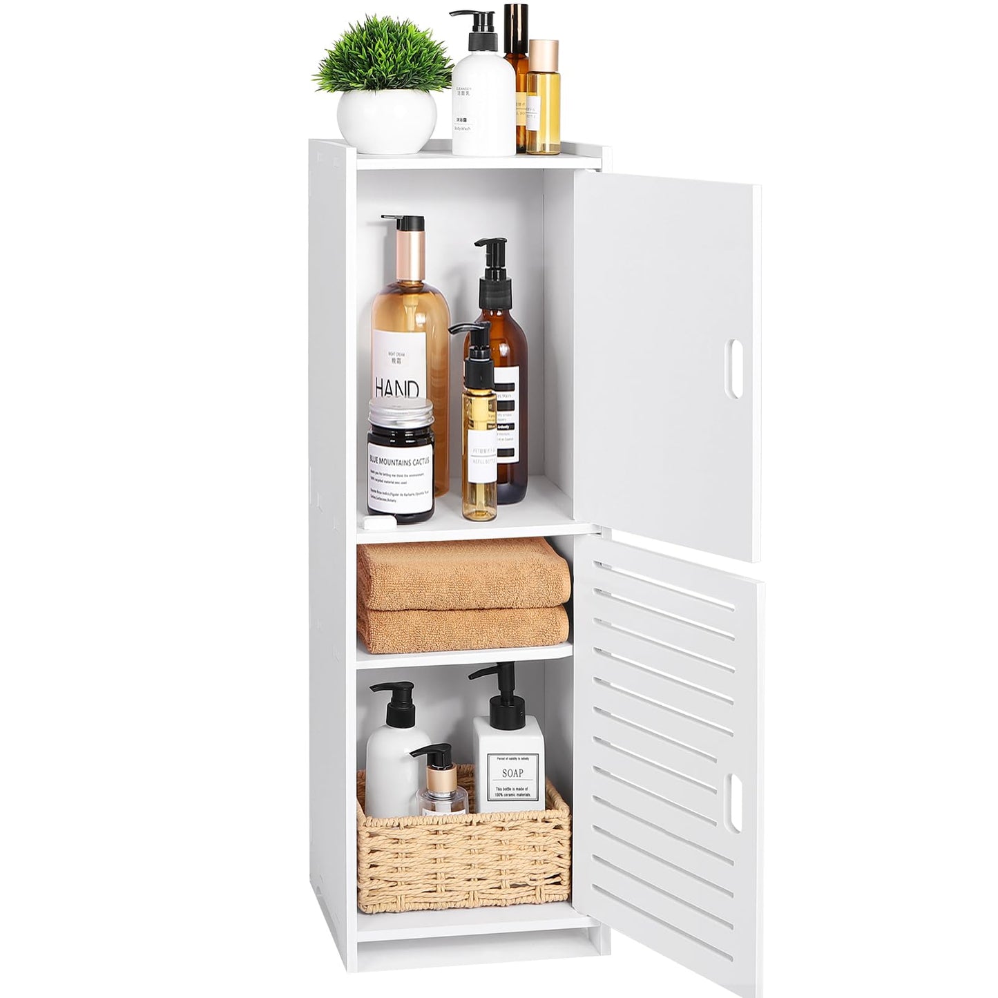 YARUKIMA Bathroom Floor Storage Cabinet,White