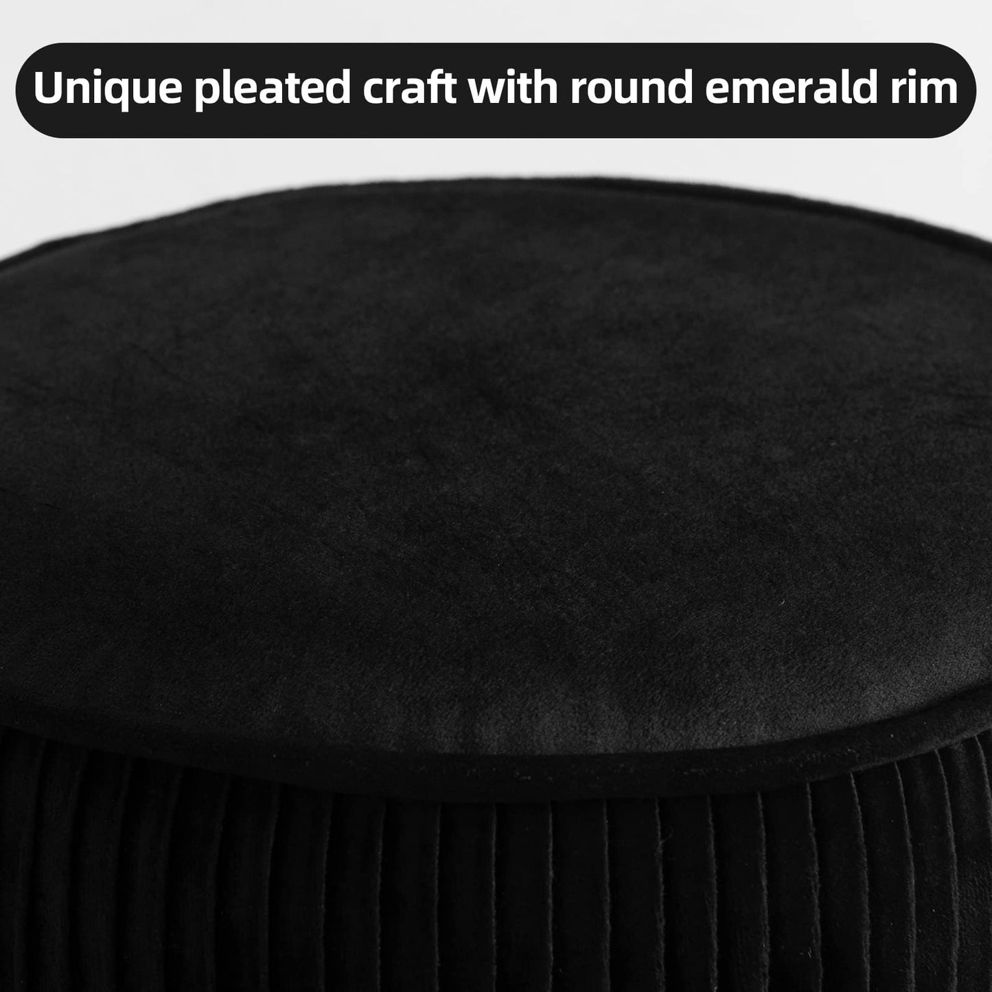 GERANT Multifunctional Vanity Stool,Modern Vanity Stools for Makeup Room,Velvet Round Ottoman Footrest Stool with Metal Legs, Upholstered Pleated Vanity Chair Stool for Living Room,Offices(Black)