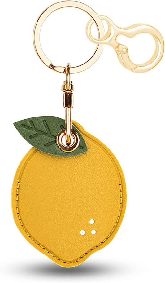 Leather Keychain for Airtag, Cute Protective Keychain Holder Compatible with Apple Air Tag,GPS Item Tracker Case Cover for Keys,Bags,Pets,Luggage(Lemon)