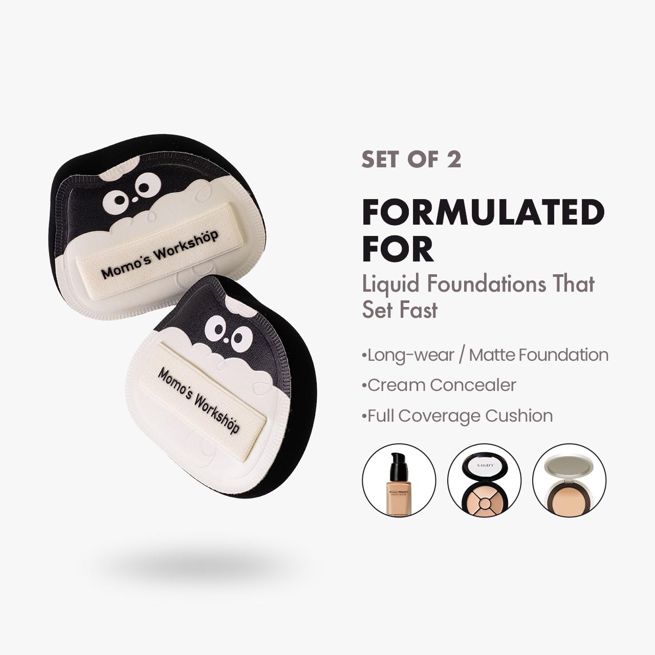 Momo's Workshop Makeup Sponge 2Pcs Lamb 85° Tip for Foundation Concealer Case