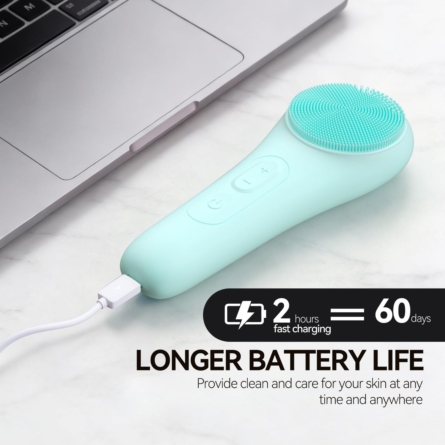AuraBea Rechargeable Silicone Facial Cleansing Brush for Women & Men - 5 Modes Waterproof Face Scrubber with Heat Massage, Deep Cleansing & Exfoliating Electric Face Brush (Green)