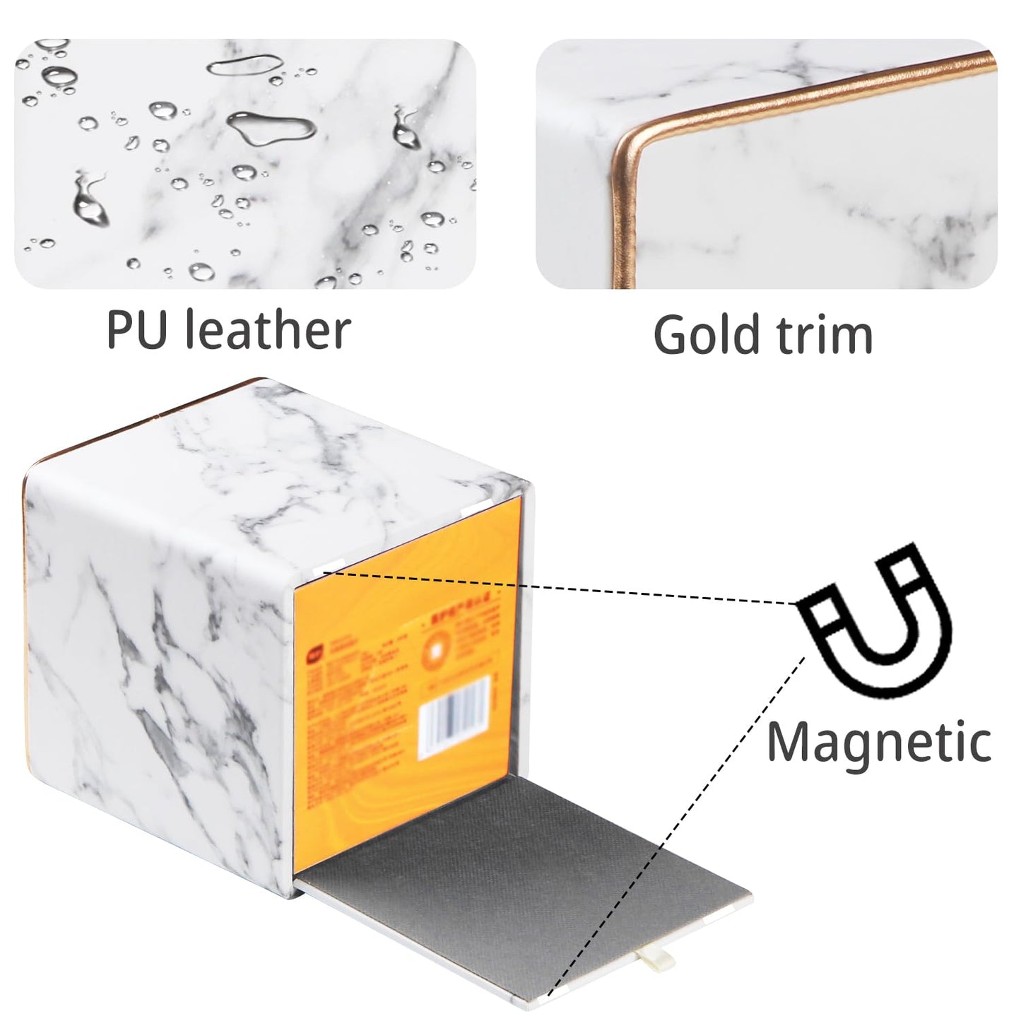 Leather Tissue Box Cover Square,Decorative Cube Tissue Box Holder with Magnetic Bottom,Facial Paper Organizer Table Napkin Case Dispenser for Bathroom,NightStand,Coffee Car,Home,Office