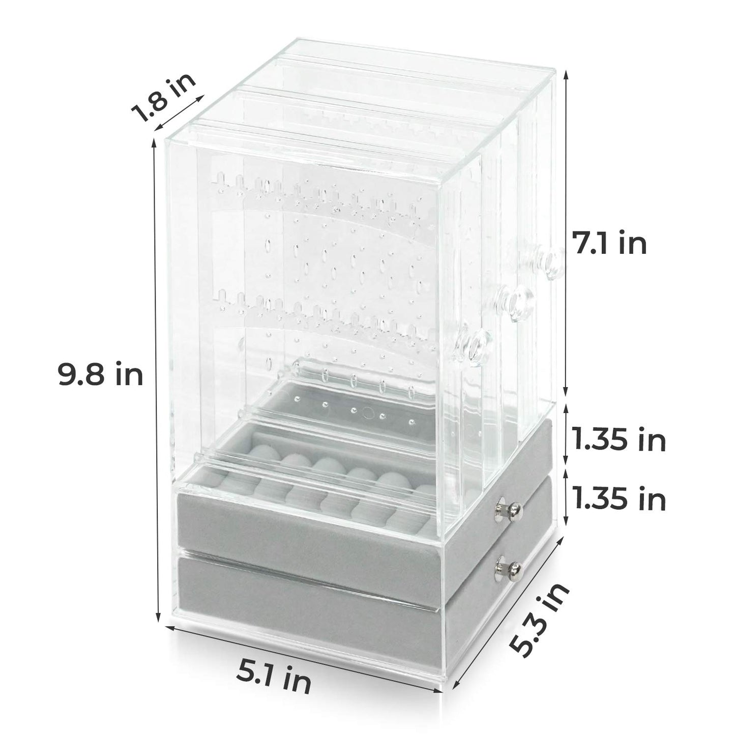 DOZZZ Acrylic Jewelry Organizer Box with 5 Drawers for Women, Clear Earring Holder Storage Display Stand Rack for Rings Necklace Bracelet