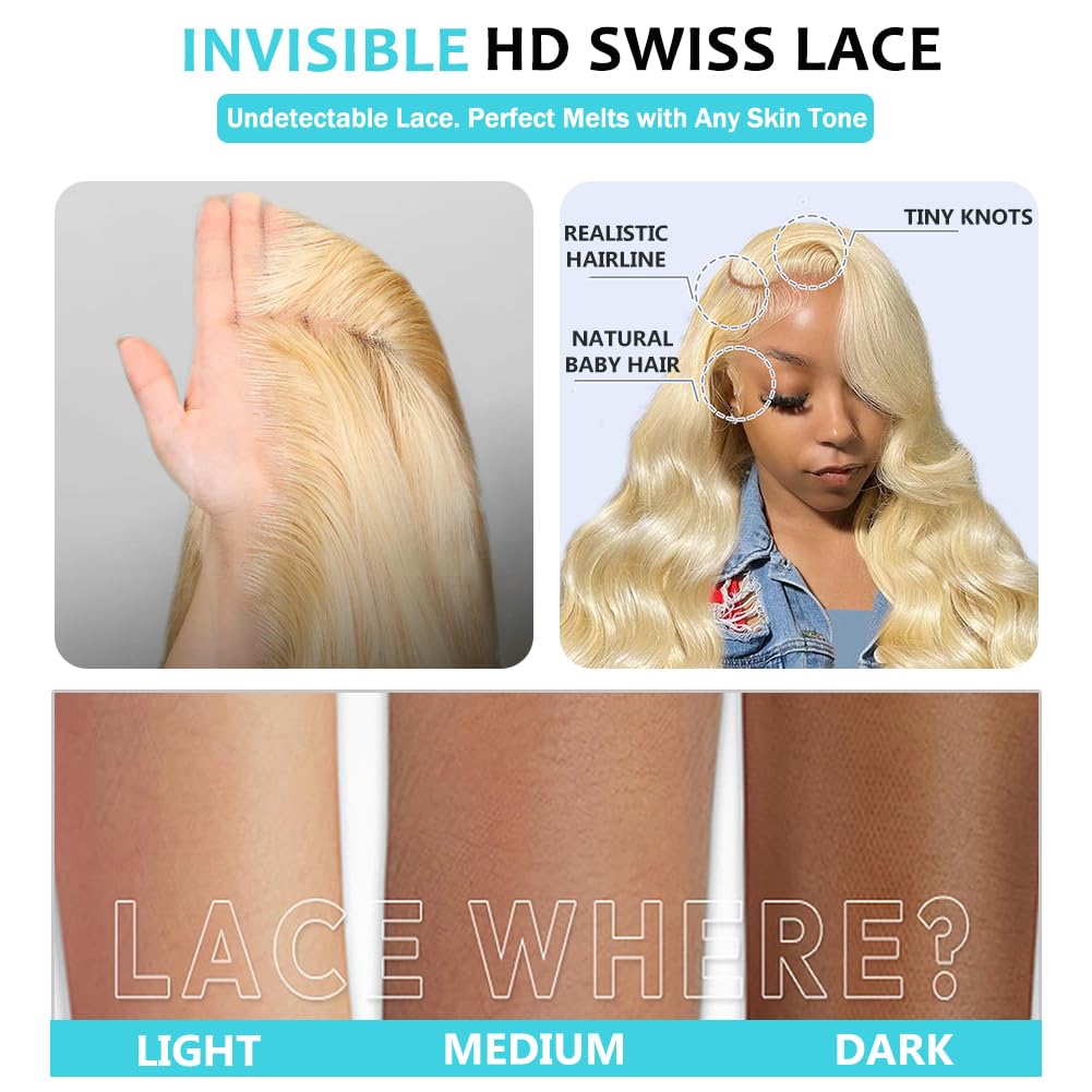CUTE BEIN 30 Inch 613 Blonde Lace Front Wig Human Hair,13X6 HD Transparent Body Wave Lace Front Wigs Human Hair, 200 Density Blonde Glueless Wigs 613 Lace Frontal Wig Pre Plucked