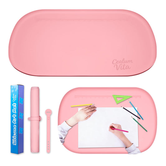 CealumVita 24"x16" Oval Silicone Mats for Crafts - Non-Slip Painting Mat with Raised Edges, Reusable Table Protector for Resin, Clay, Paint ，Playdough ，Jewelry-Making & Crafts Creation (Pink)