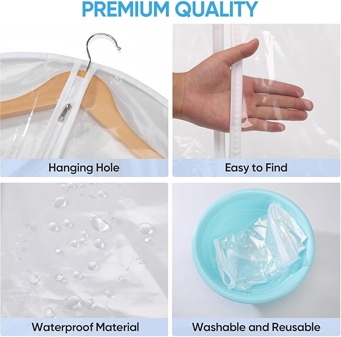 36” All Clear Garment Bags for Women Suit Bags - PEVA Waterproof Suit Cover with Zipper for,Hanging Clothes, Coats - Durable Dresser for Closet Storage, Dustproof & Moisture Resistant - 36”/2 Pack