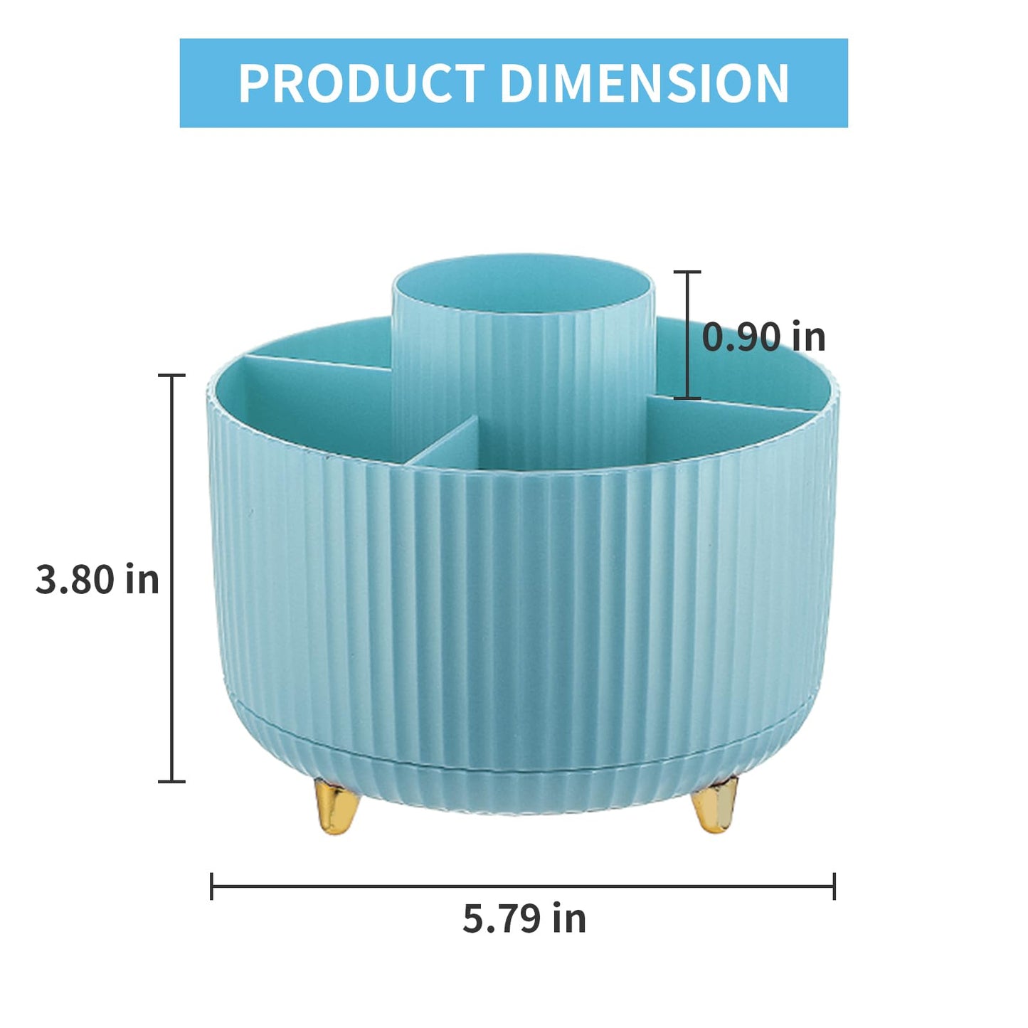 Marbrasse Desk Organizer, 360-Degree Rotating Pen Holder, Desk Organizers and Accessories with 5 Compartments Pencil Holder, Art Supply Storage Box Caddy for Office, Home（Light Blue）