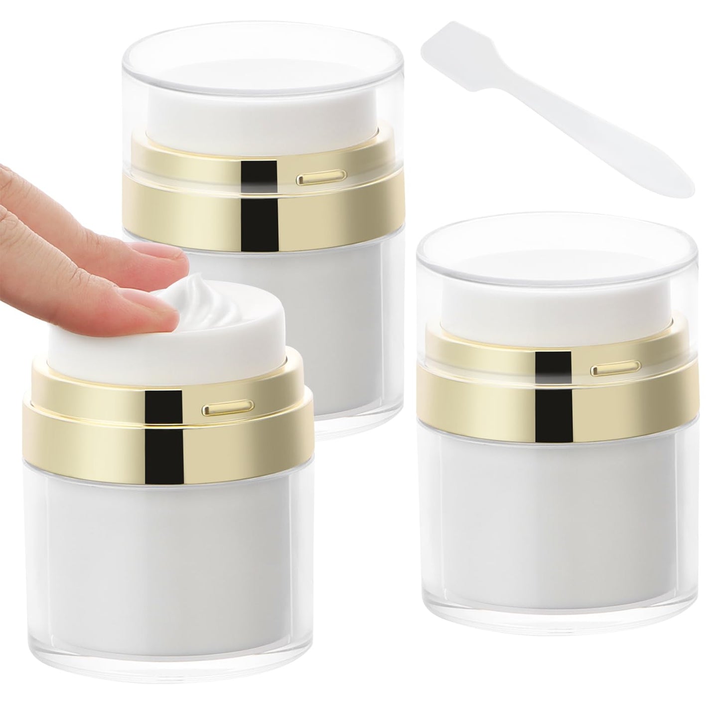 Segbeauty 50ml Airless Pump Bottles Travel, 1.7oz Airless Pump Jars Pack of 3 Gold Empty Makeup Containers Vacuum Bottle Dispenser, Refillable Jar Travel Bottles for Toiletries Moisturizer Container