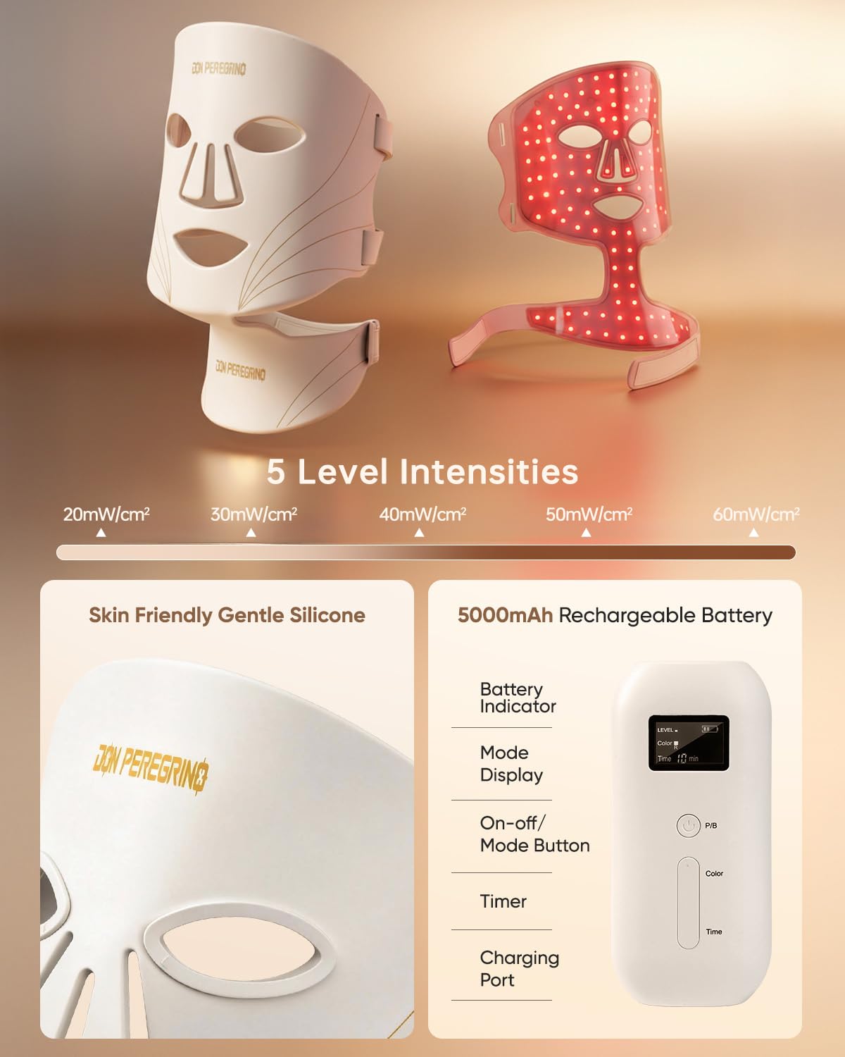 Red Light Therapy Mask for Face and Neck Full Coverage by DON PEREGRINO
