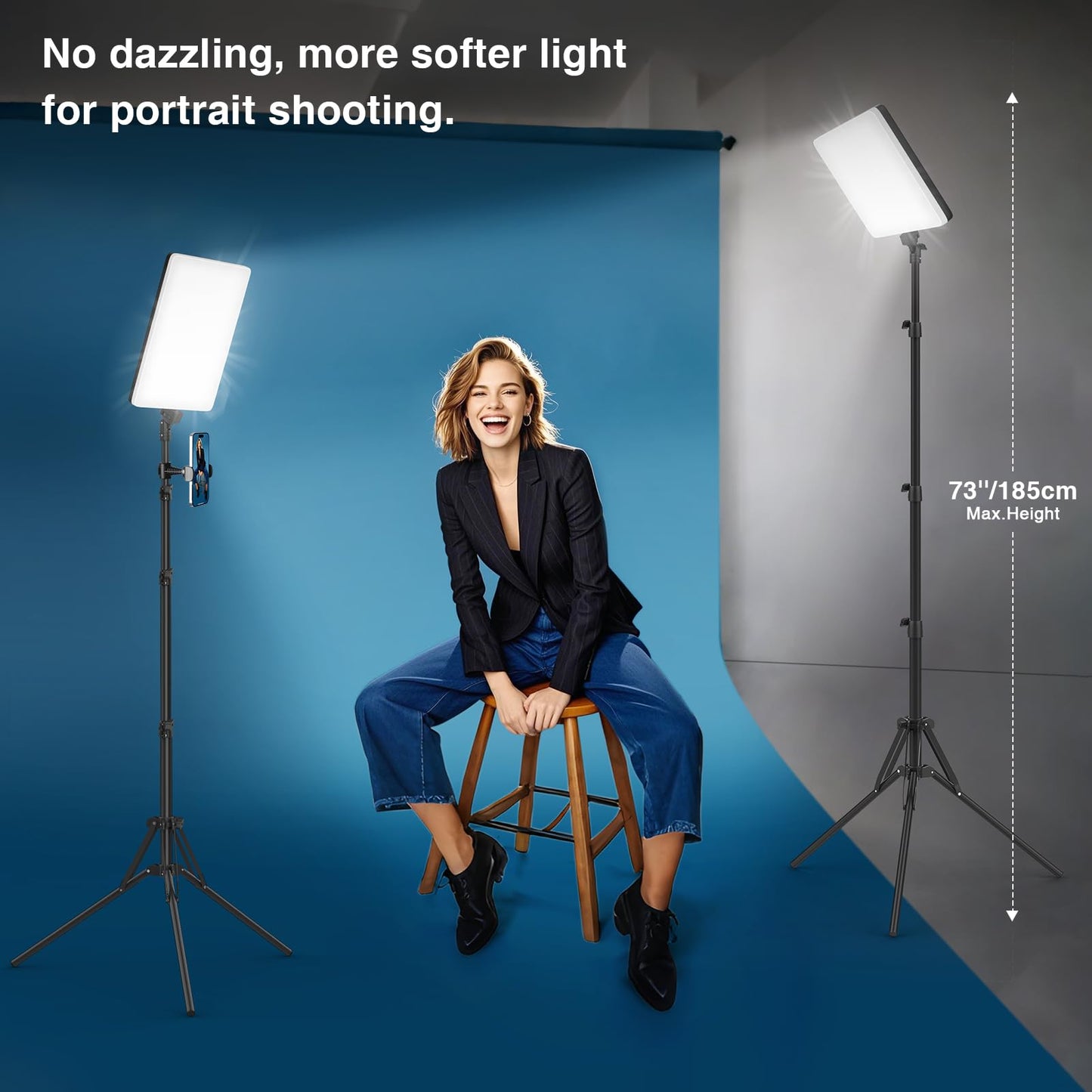 2 Pack Led Video Light Kit with Stand, Kmasic Photography Light Panel Built-in 8000mAh & LCD Display, 2200Lux 2500K-8500K Soft Studio Light for Video Recording Game Live Streaming YouTube TikTok