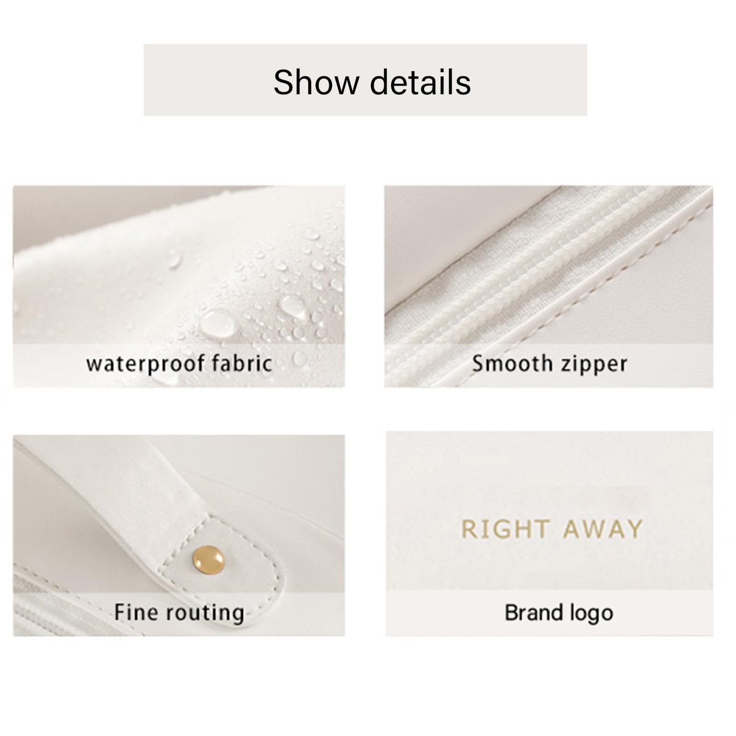 RIGHT AWAY Travel Toiletry Bag for Women,Large Makeup Bag& Cases,Waterproof Cosmetic Organizer Bag with Compartments,Portable Make Up Bag for Travel Size Toiletries,Skincare,Brushes Set,White