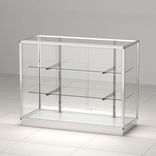 Retail Full Vision Showcasewith Aluminum Frame & Glass Adjustable Shelves, LED Lighting, Locking Design (Silvery, 4 ft)