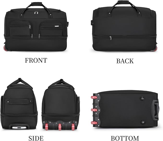Expandable Rolling Duffle Bag with Wheels, 20" Foldable Carry On Luggage Suitcases, Water-Resistant Travel Duffle Bag Carry On Suitcase Weekend Bag for Women Men