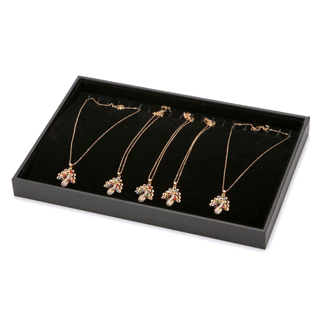 Black Velvet Stackable 20 Hooks Necklace Jewelry Tray Showcase Display Organizer Holder for Dresser Decorative Storage Box Case Single Plate for Little Girls Accessary, Women Long Hand Chains jewels