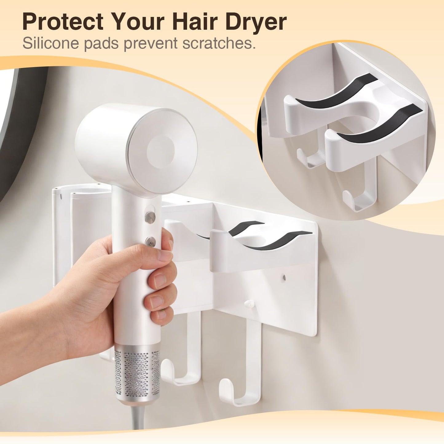 HAVICATO Hair Tool Organizer Wall Mount, Hair Dryer Holder, Curling Iron Storage, Wall Organizer for Blow Dryer and Hair Straightener, White (Hair Tools Not Included)