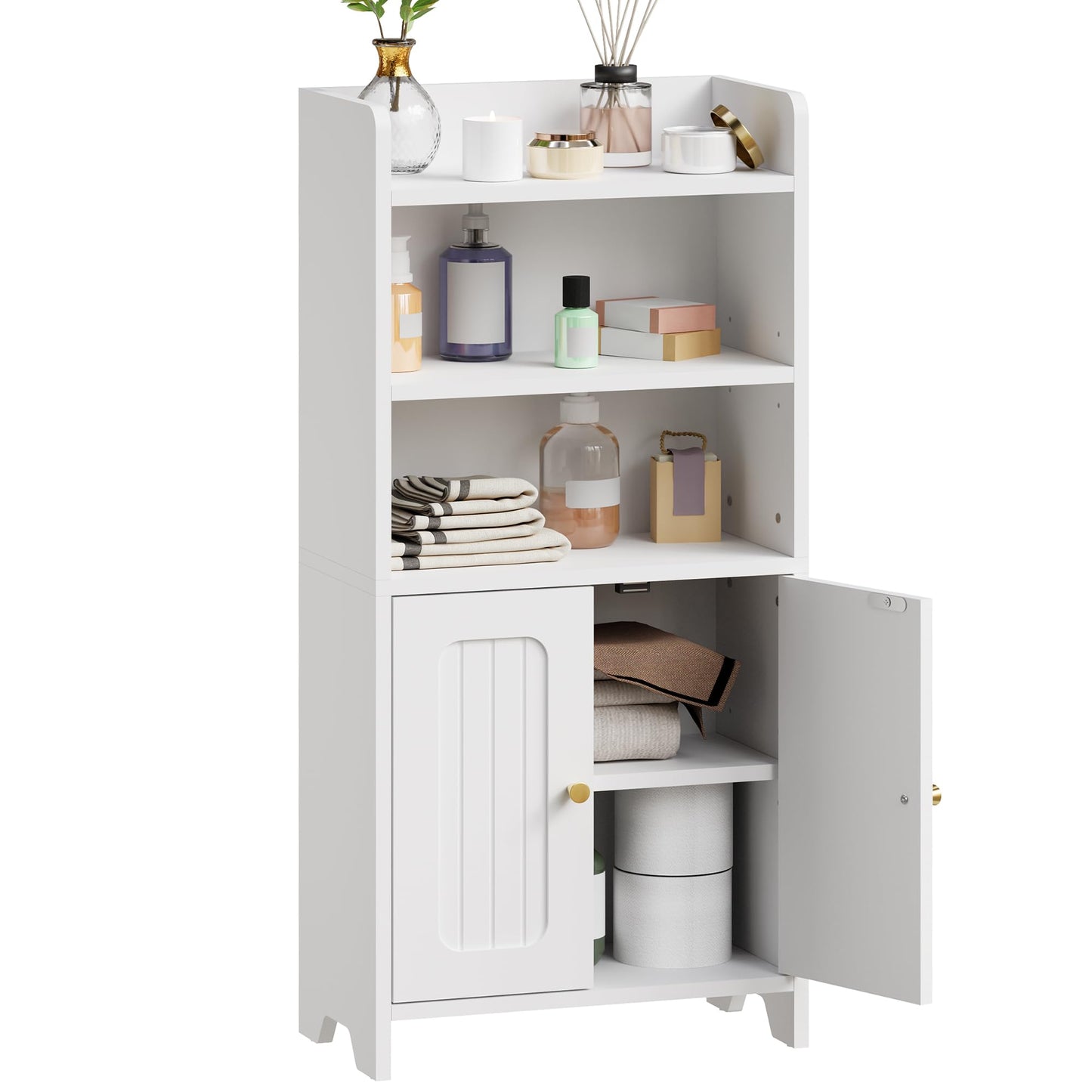 BEWISHOME Bathroom Storage Cabinet, Small Floor Cabinet, Toilet Paper Cabinets with 2 Doors and Shelves, Bathroom Organizers and Storage for Small Spaces, White 7.9" D x 14.6" W x 31" H YYG08W