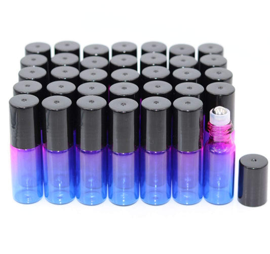 Pack of 35,5ml Rose-Blue Gradient Color Roller Bottles for Essential Oils, Glass Bottles With Stainless Steel Roller Ball For Sample Roll On, Travel DIY Cosmetic Container-Funnel Opener Pipette