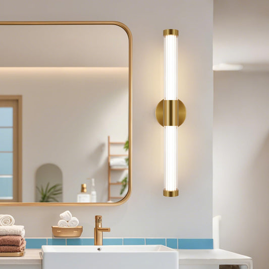 MantoLite Bathroom Vanity Light bar, Modern Brass LED Wall Sconce Over Mirror, Dimmable 3000K/4000K/6000K,Hardwired Bathroom Wall Light,24 Inch Bar Long Strip Sconce